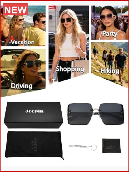 Oversized Rimless Square Sunglasses UV400 Protection Metal Frame main image 7